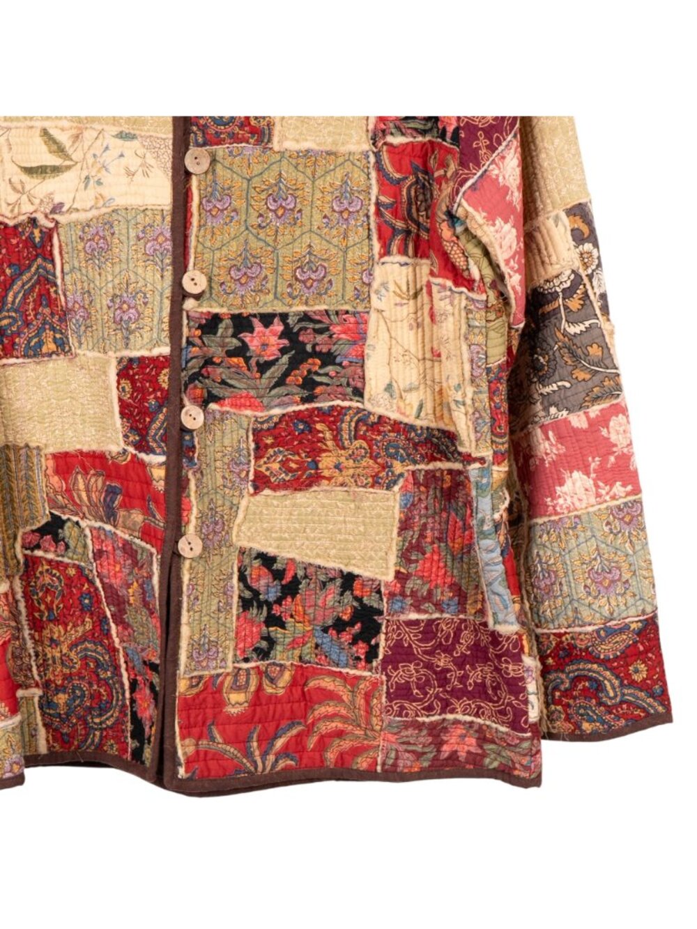 Patchwork Kantha Jacket S Floral Boho Peasant Festival Long Layering Earthy - Picture 4 of 8